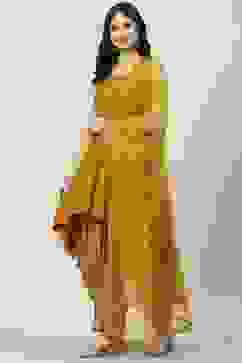 Mustard Cotton Blend Straight Printed Kurta Suit Set image number 4