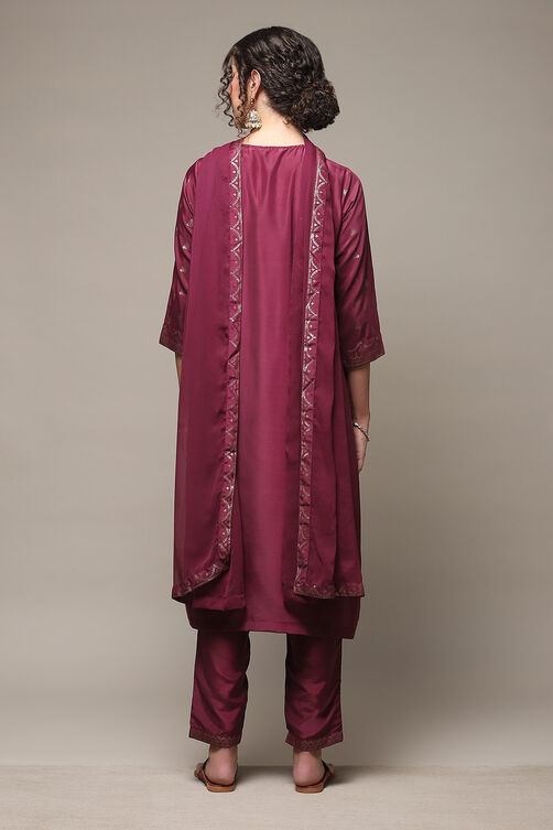 Purple Art Silk Straight Kurta Regular Pants Suit Set image number 4