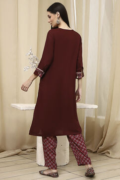 Plum Solid Gathered Straight Suit Set image number 4