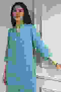 Blue Cotton Ikat Straight Kurta image number 1