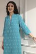 Blue Cotton Ikat Straight Kurta image number 1