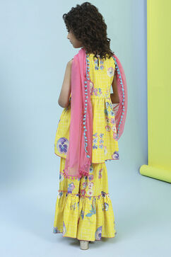 Yellow Cotton Peplum Suit Set image number 4