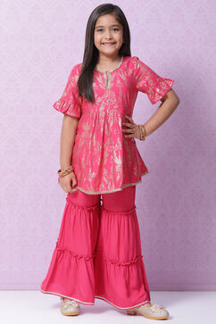 Berry Pink Rayon Flared Printed Kurta Set image number 0