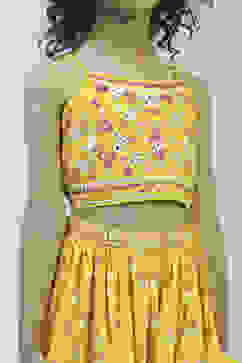Yellow Cotton Printed Regular Lehenga Set image number 1