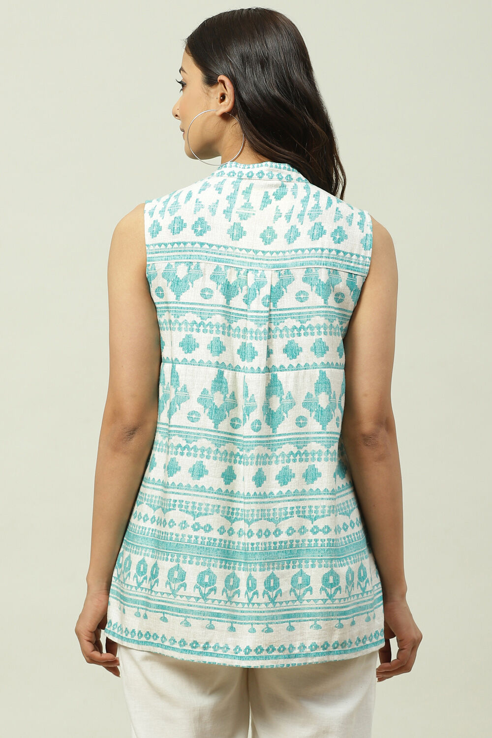 Turquoise Rayon Flared Printed Top image number 5