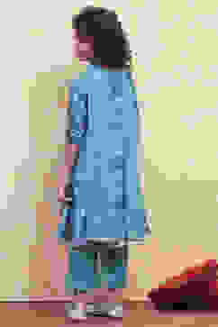 Turquoise Angrakha Printed Flared Suit Set image number 4