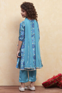 Turquoise Polyester Flared Suit Set image number 4