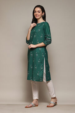 Green Cotton Straight Printed Kurta image number 2