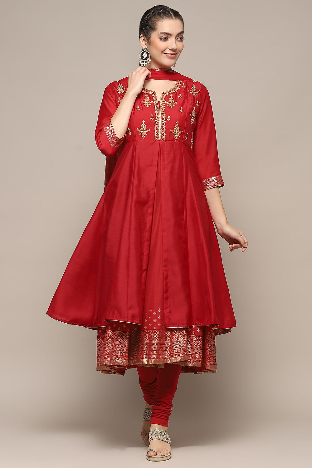 Violet Jersey Anarkali Kurta Churidar Suit Set image number 7