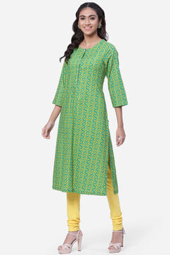 Green Cotton A-Line Kurta image number 2