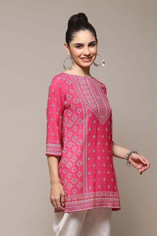 Deep Fuchsia Polyester Straight Printed Kurti image number 3