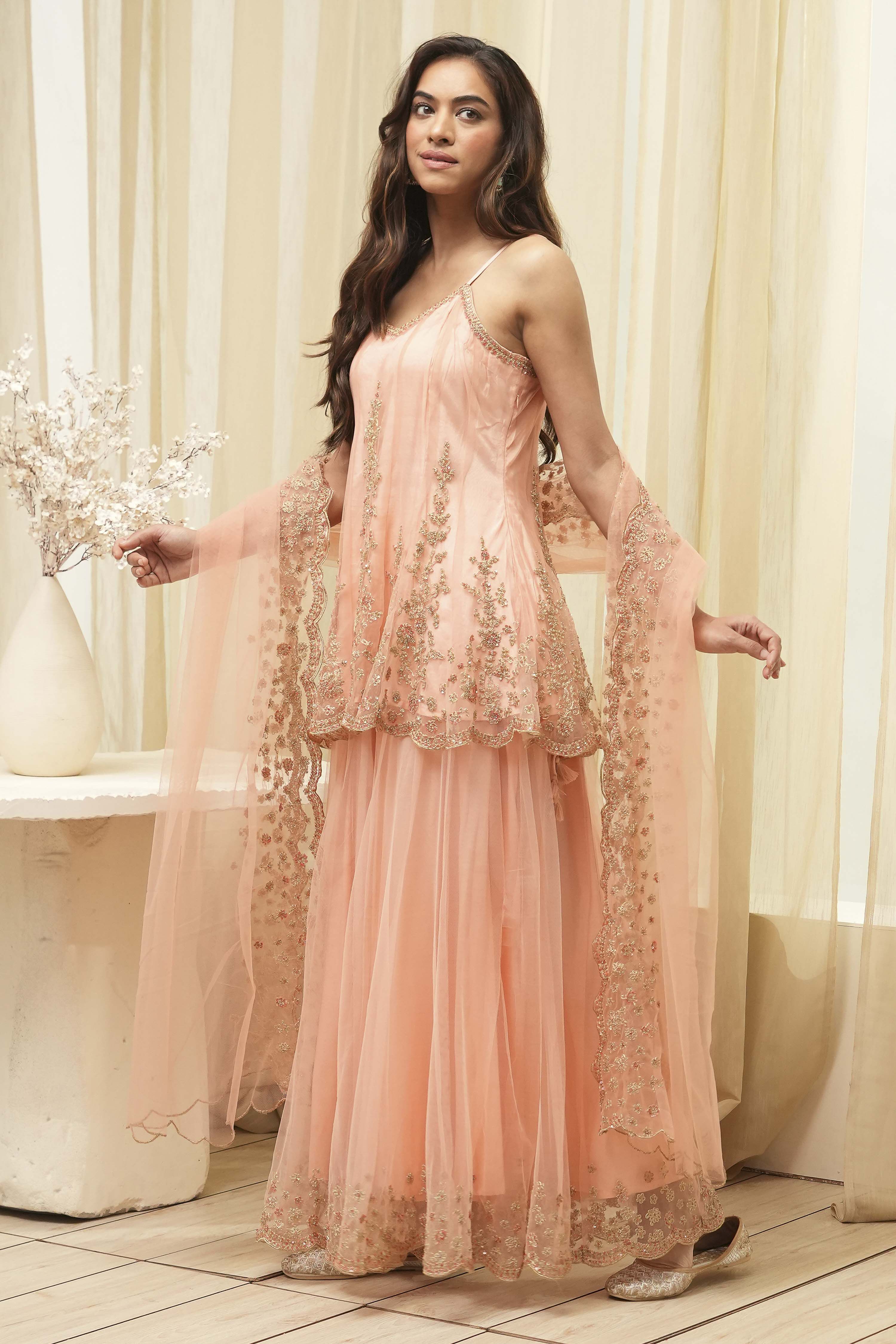 Pink Net Kalidar Suit Set image number 0