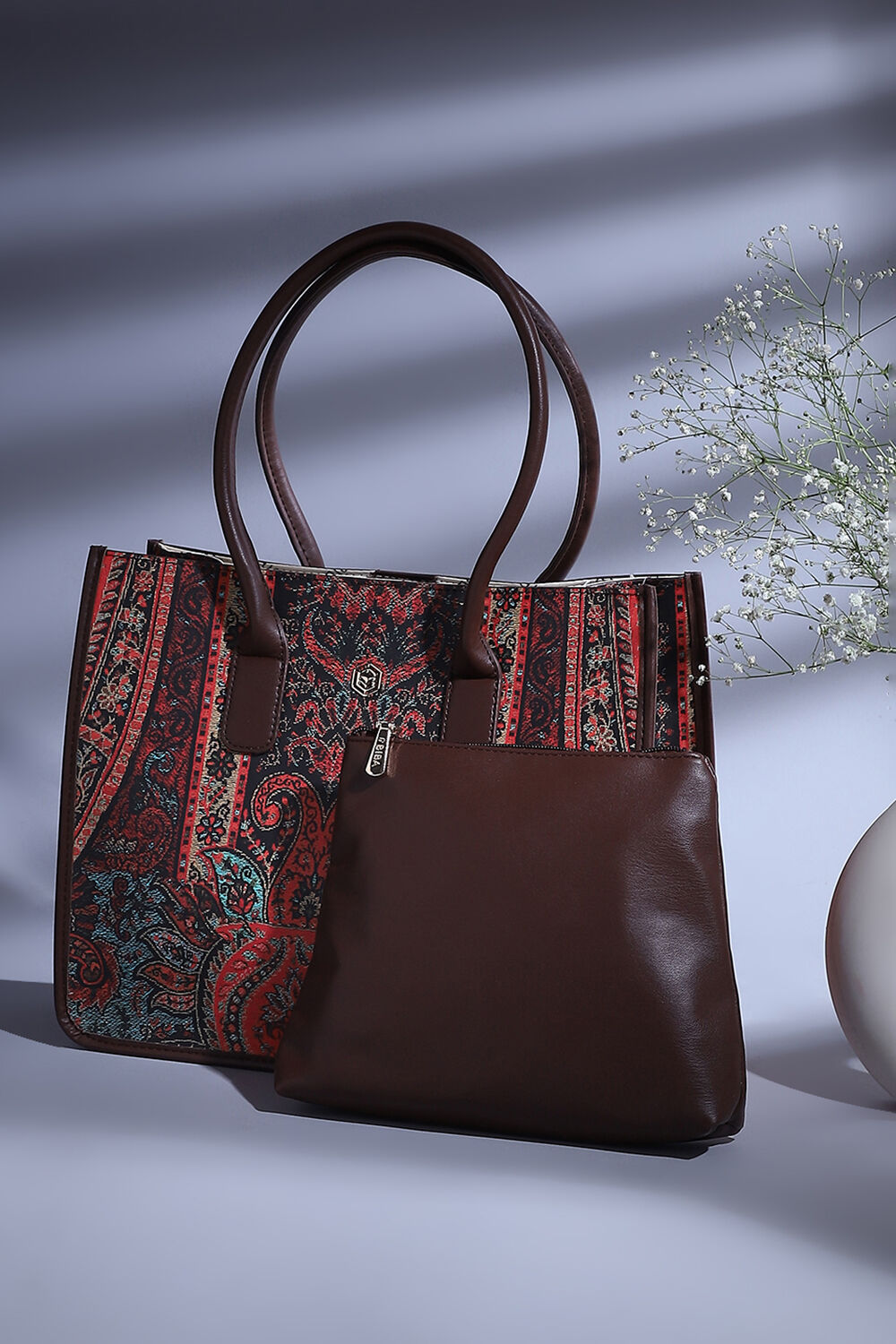 Maroon Pu Tote Bag at Biba India