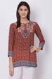 Rust Art Silk Straight Printed Kurti image number 0