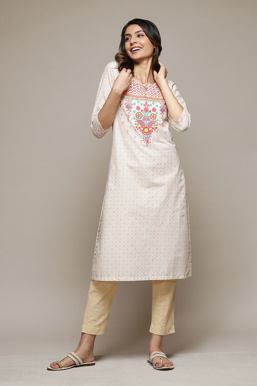 Black Cotton Straight Printed Kurta image number 0