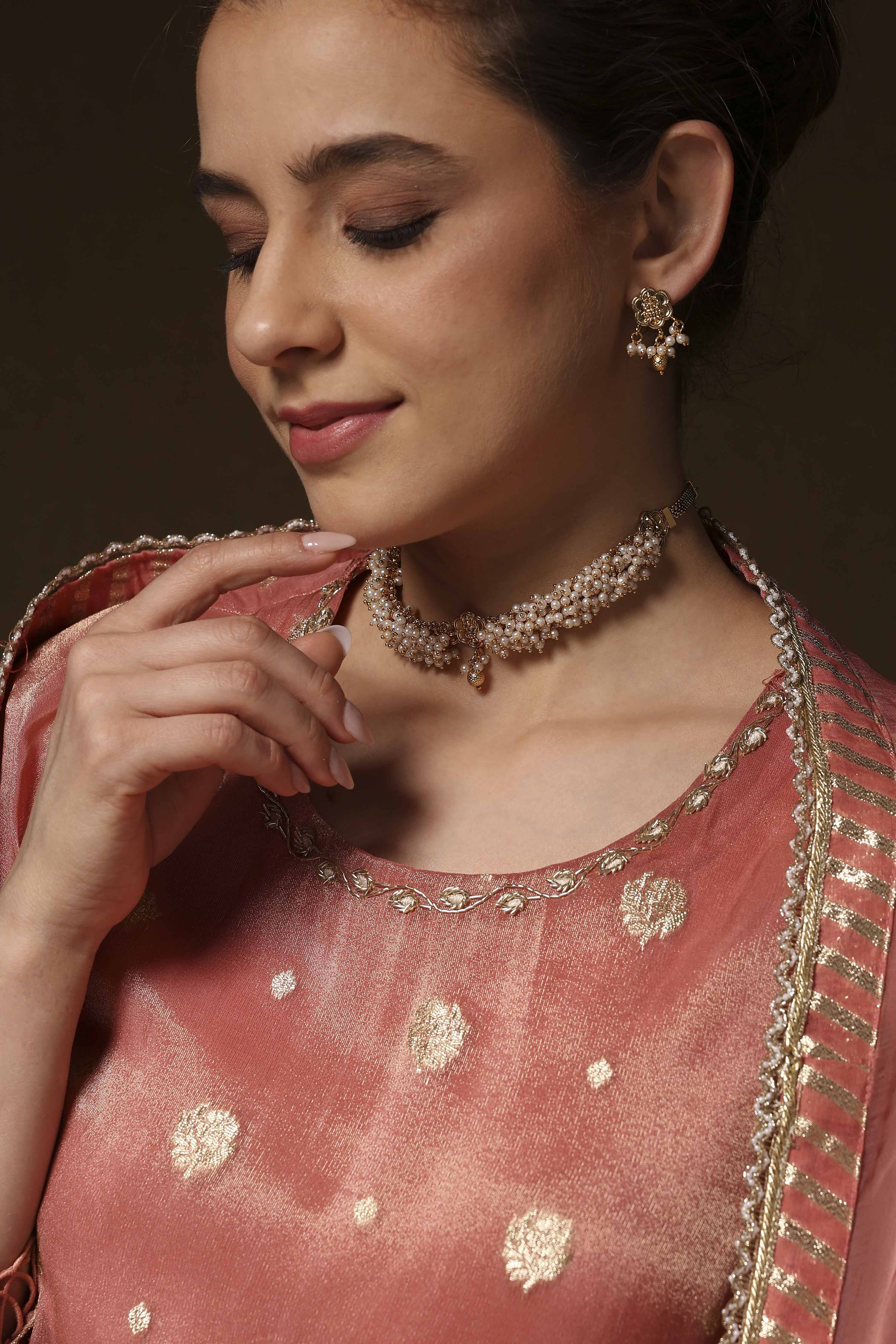 Gold Stone Necklace Set image number 1