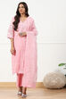 Pink Lace Design Unstitched Suit Set image number 5