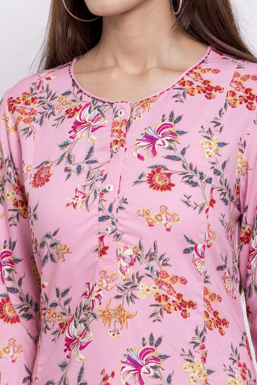 Pink Viscose A-Line Kurta Palazzo Suit Set image number 1