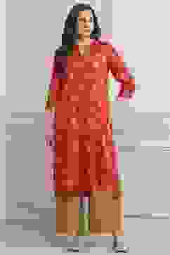 Red Rayon A-Line Printed Kurta image number 0