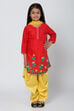 Red And Yellow Cotton Straight Kurta Dhoti Salwar Suit Set