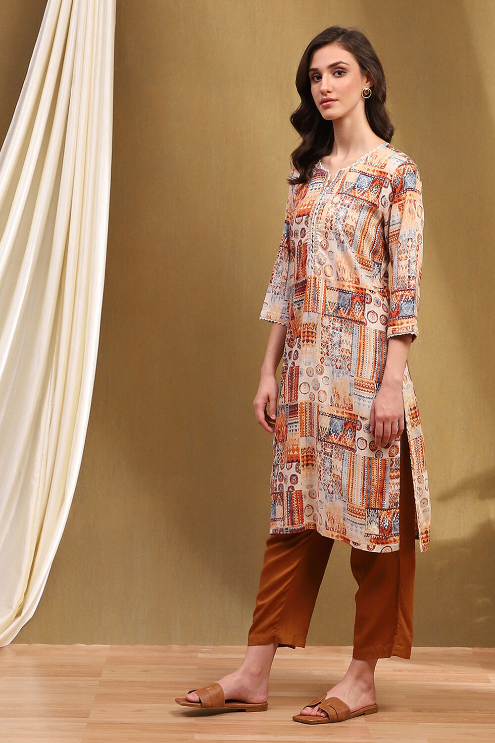 Ecru Rayon Straight Kurta image number 2