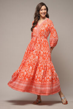 Orange Rayon Tiered Dress image number 0