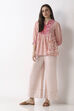 Light Pink Cotton Flared Palazzos image number 0