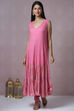 Pink Art Silk Double Layered Kurta Churidar Suit Set