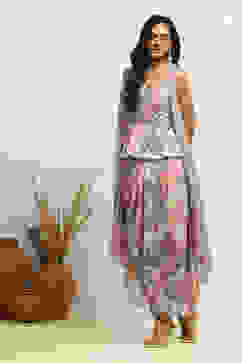 Multi-coloured Georgette Floral Printed Fusion Set image number 3