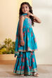 Blue Cotton Floral Printed Peplum Garara Kurta Set image number 4