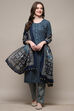 Green Cotton Screen Printed Unstitched Suit Set image number 1