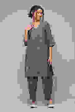 Navy Poly Viscose Straight Printed 2 Piece Set image number 6