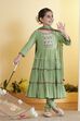 Green Solid Tiered Cotton Kurta Set