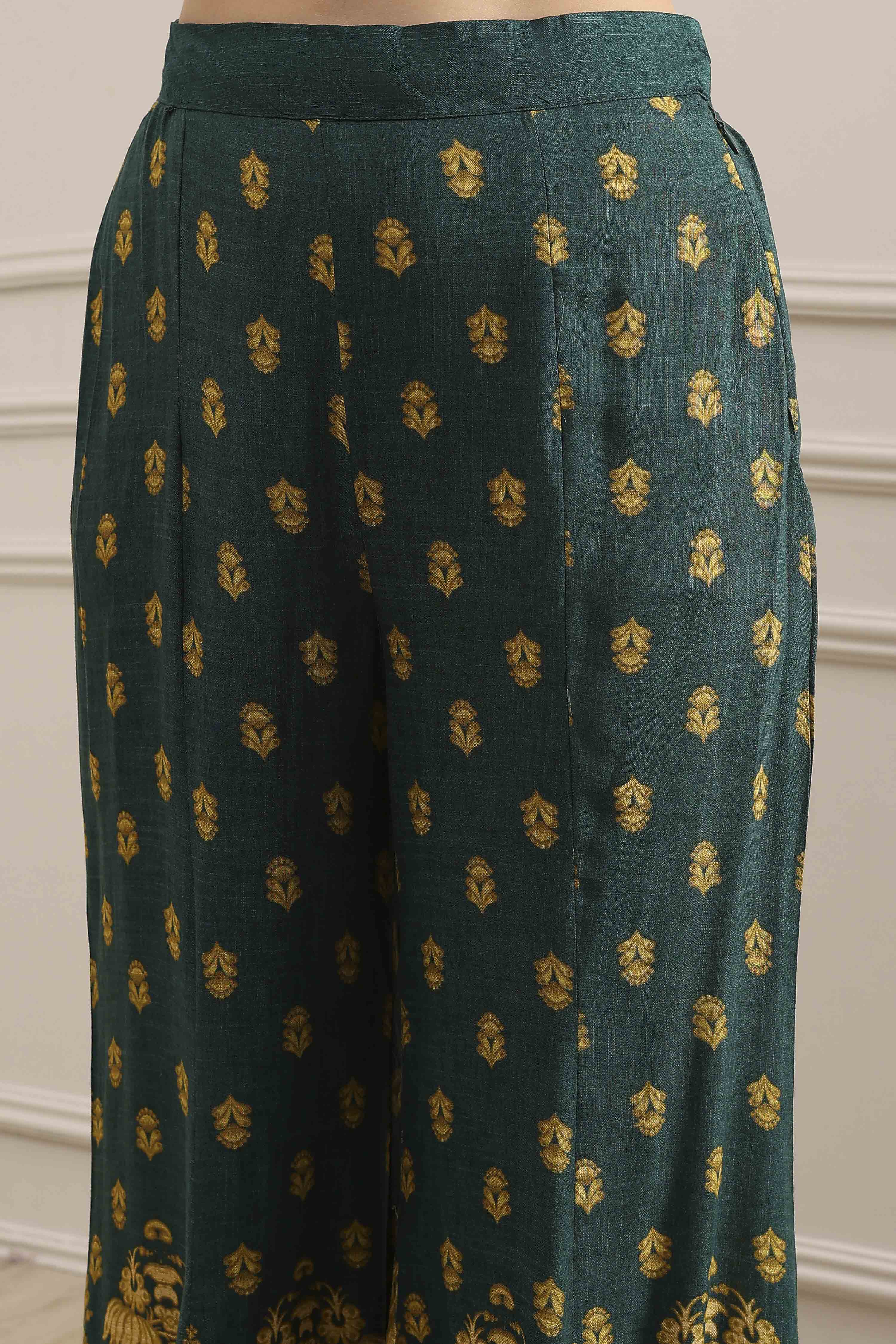 Green Printed Straight Sharara Suit Set image number 2