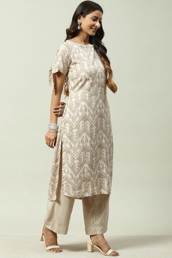 Beige Rayon Fusion Printed Kurta Set image number 5