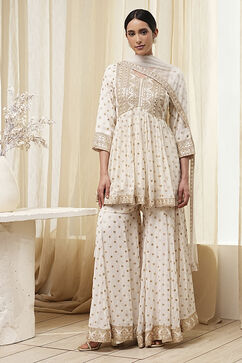 Ivory Georgette Embroidered Peplum Suit Set image number 5