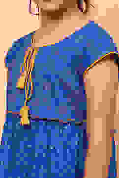 Blue Cotton Printed Tiered Festive Flared Suit Set image number 1