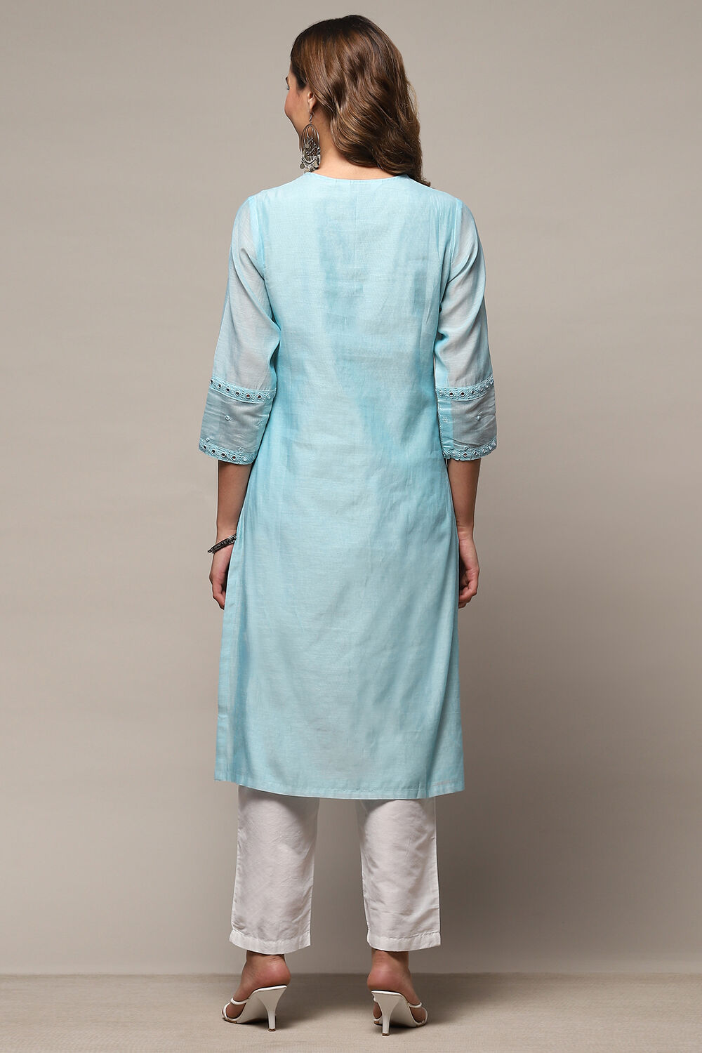 White Polyester Asymmetric Kurta image number 3