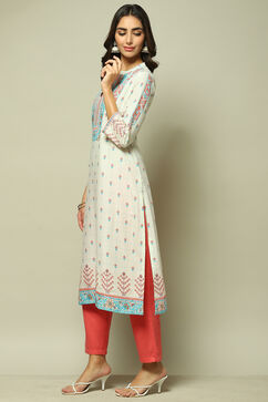 Beige Cotton Straight Printed Kurta image number 3