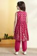 Pink Cotton Printed Gathered Kurta Pants Set image number 5