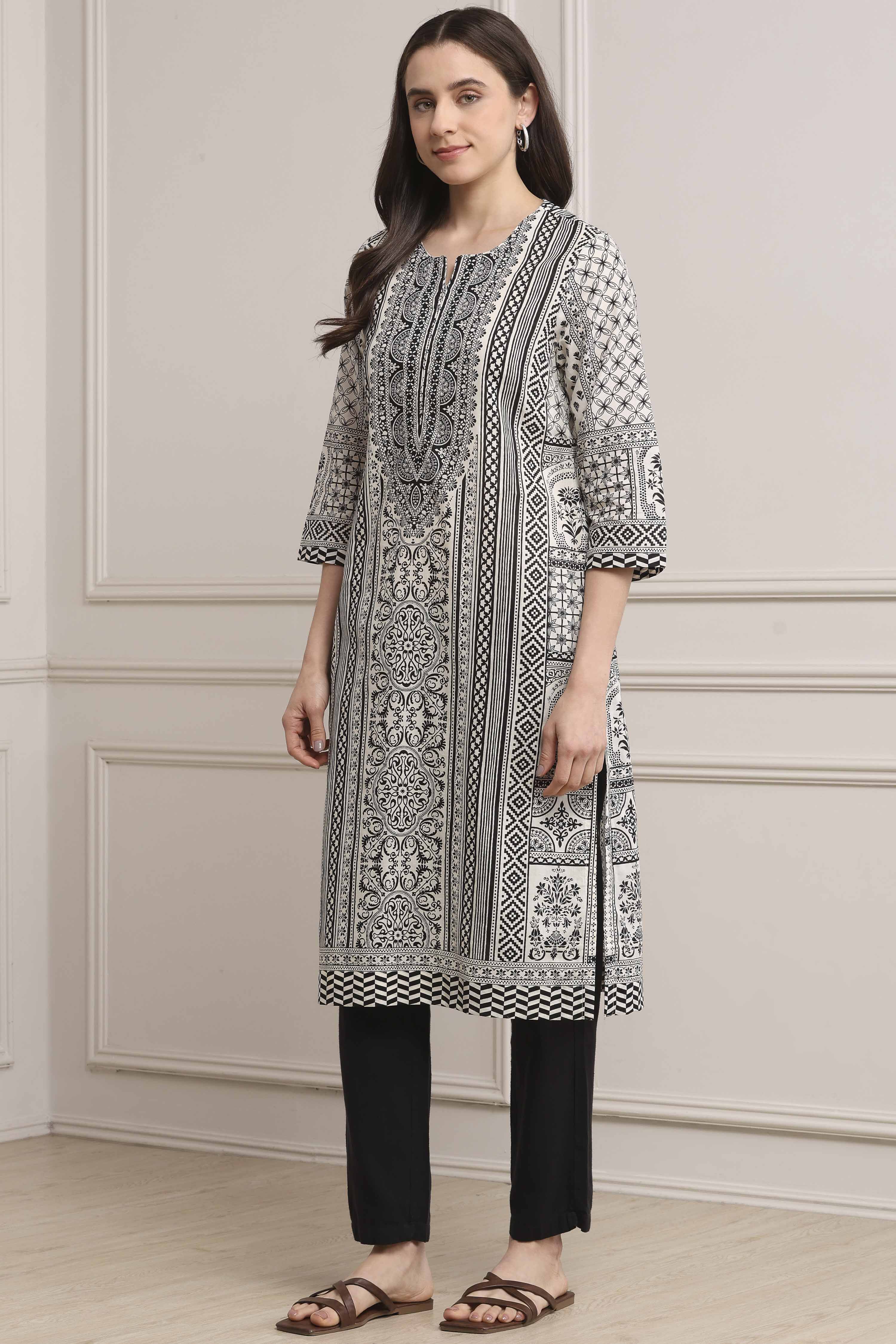 Black Cotton Straight Kurta image number 2