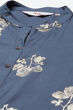 Steel Blue Rayon Asymmetric Kurta image number 1