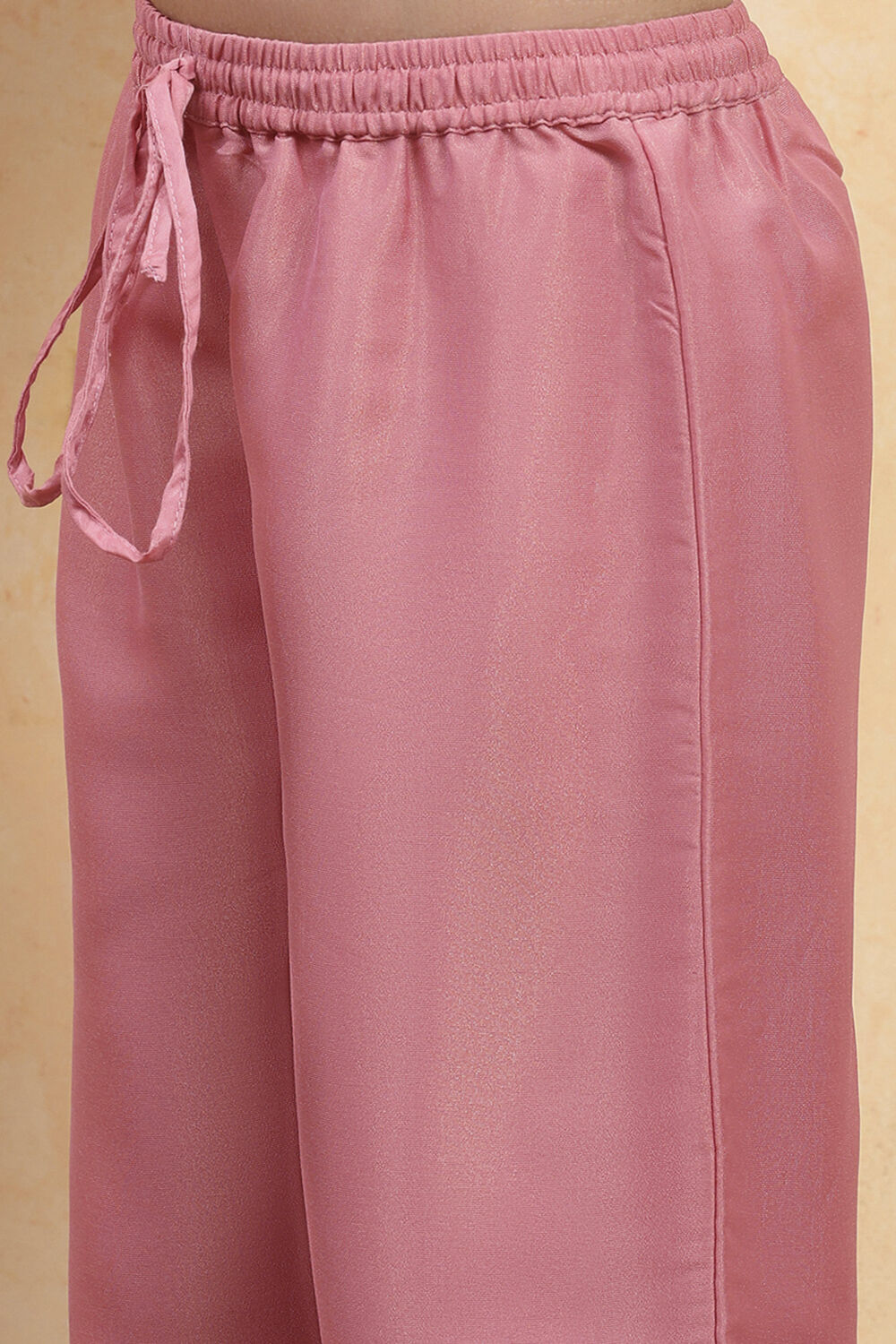 Baby Pink Tissue Solid Straight Suit Set image number 2