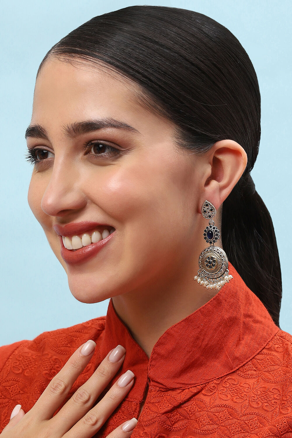 Oxidised Blue Brass Earrings image number 1