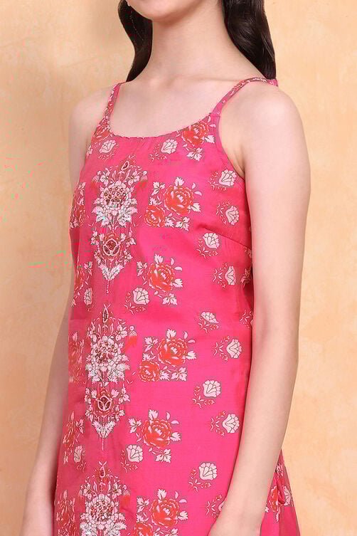 Pink Floral Printed Straight Suit Set image number 1