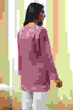 Pink Printed Straight Short Kurta image number 3