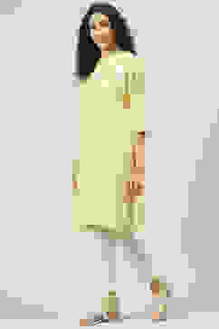 Yellow Art Silk Straight Embroidered Kurta image number 2