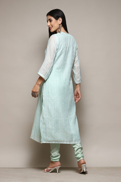 Teal Linen Hand Embroidered Unstitched Suit Set image number 5