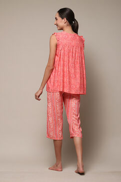 Coral Rayon Printed 2 Piece Sleepwear Set image number 4