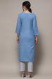 Blue Cotton Unstitched Suit set image number 6